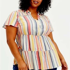 Torrid Plus Size 1 (14/16) Multicolor Stripe Rayon Babydoll